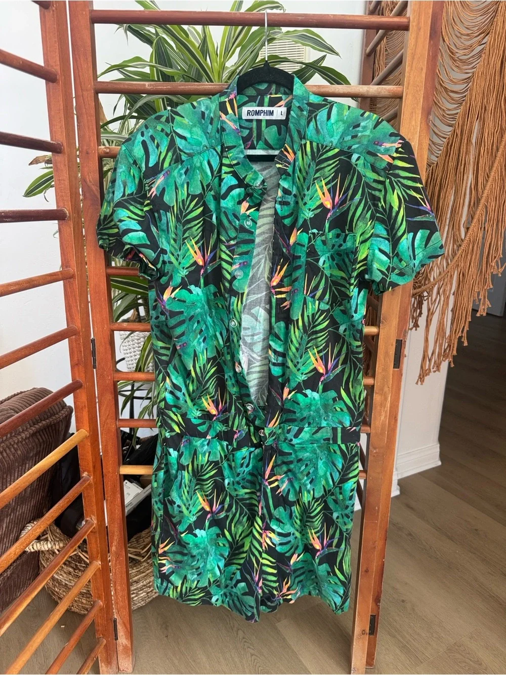 Tropical Green Men's Romper Short - Leaf Print L